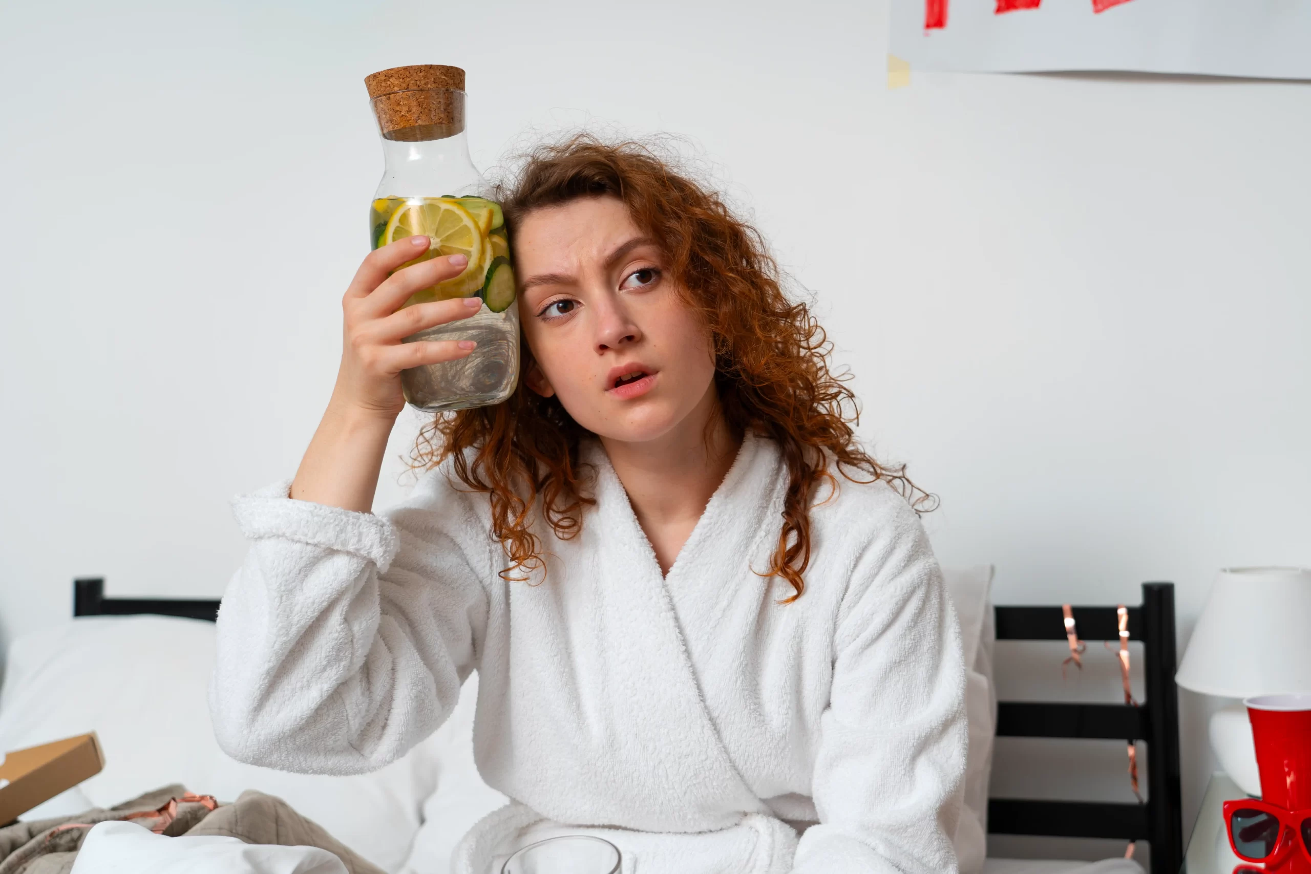 Woman enjoying fresh organic vegetarian food and glass of kombucha